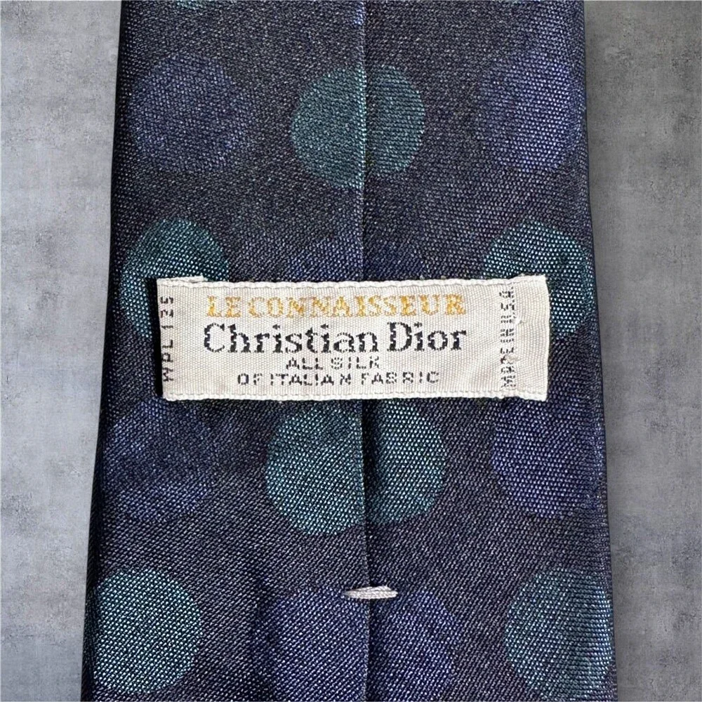 Dior Navy Blue Polka Dot Silk Tie